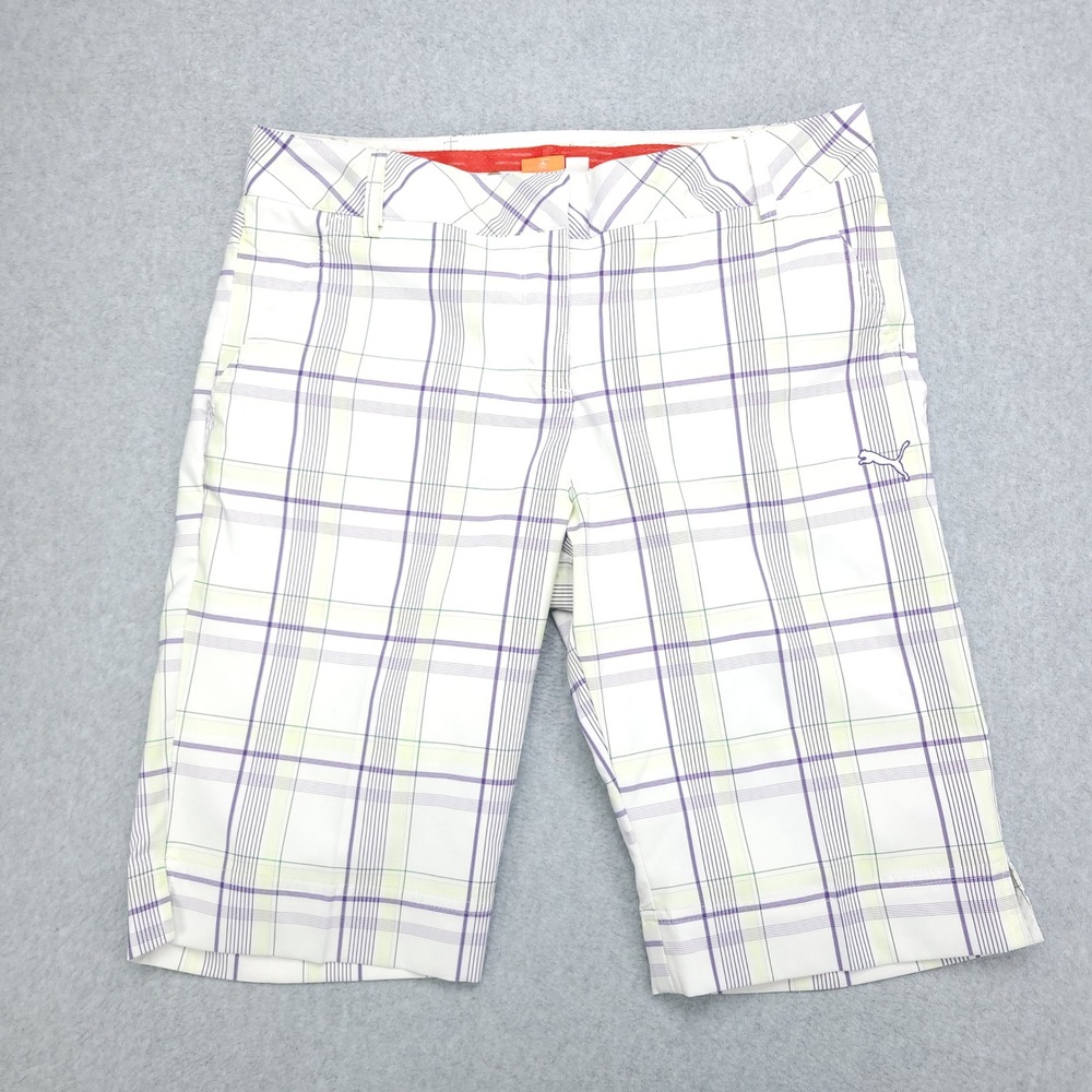 Puma Women's Plaid Golf Shorts White Purple Green Size 6 E USPDRY‎ 32W